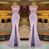 Light Purple Sequined Slit Mermaid Prom Dress
